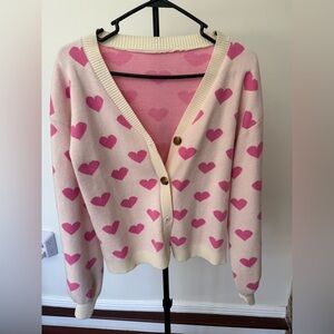 Pink Heart Patterned Women's Cardigan